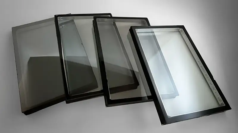 Verschiedene Isoliergläser mit unterschiedlichen Sonnenschutzbeschichtungen